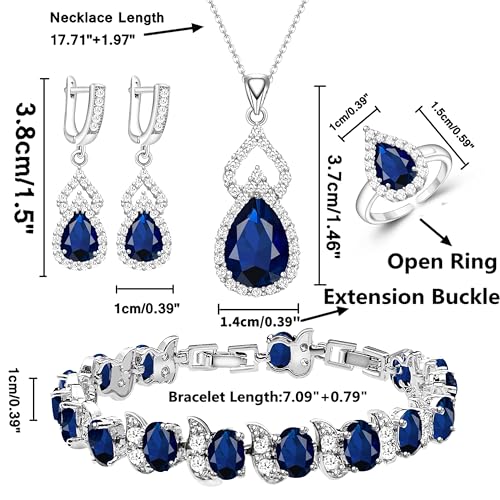 Wedding Jewelry Set for Women Gem Necklace Earrings Bracelet Luxury Jewelry Set Birthday Valentine's Day Mother's Day Christmas Prom Jewelry Gift - color: KKJ-4-Blue