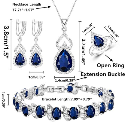 Wedding Jewelry Set for Women Gem Necklace Earrings Bracelet Luxury Jewelry Set Birthday Valentine's Day Mother's Day Christmas Prom Jewelry Gift - color: KKJ-4-Blue