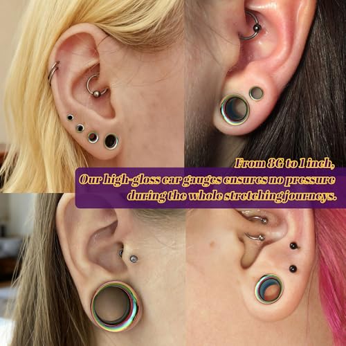 2Pcs G23 Titanium Double Flared Earrings Internally Threaded Gauges for Ears Weights Eyelet Tunnel Plug Stretching Kit From 3mm to 25mm Women Men - color: Rainbow, size: 4mm-6G