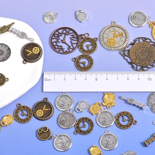 stino 100 G Mixed Style Metal Charms for Jewelry Making, Bulk Silver & Gold Plated, for Bracelet, Necklace, Earrings DIY Crafts - style: Clock
