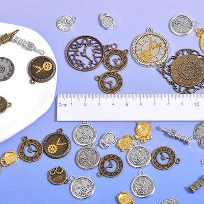 stino 100 G Mixed Style Metal Charms for Jewelry Making, Bulk Silver & Gold Plated, for Bracelet, Necklace, Earrings DIY Crafts - style: Clock