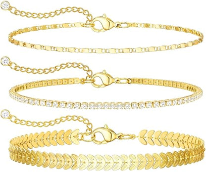 DEARMAY Gold Anklets for Women Waterproof | Non Tarnish14K Gold Plated Ankle Bracelets Set Stack, Summer Beach Jewelry Gifts for Vacation - color: Gold Anklet-J