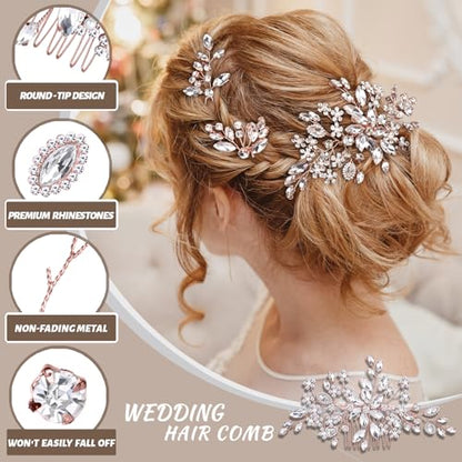 Bridal Hair Accessories Set: Rose Gold Wedding Headpiece, Hair Piece for Brides - color: Rose Gold
