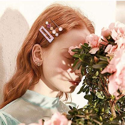 Magicsky 28 PCS Pearls and Macaron Acrylic Resin Hair Clips for Women Girls | Fashion Hair Barrette sets, Fancy Marble Alligator Bobby Pins, Elegant Crystal Geometric Hairpin, Decorative Hair Accessories