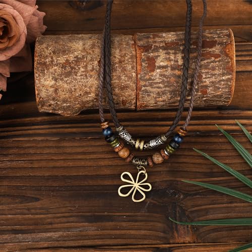 Mikovivi Bohemian Wood Bead Pendant Necklace Earrings Set for Women Gift