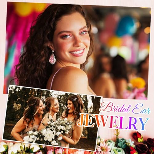 Catery Crystal Wedding Earrings Silver Rhinestone Ear Rings Teardrop Bridal Ear Jewelry for Brides and Women - color: Blue