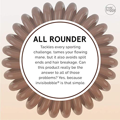 invisibobble Power Traceless Spiral Hair Ties - 3 Pack - Pretzel Brown - Strong Elastic Grip Coil Hair Accessories for Active Women - No Kink, Non Soaking - Gentle for Girls Teens and Thick Hair - color: brown