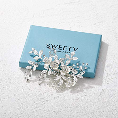 SWEETV Comb, Handmade Wedding Hair Accessory with Rhinestones, Silver, for Brides and Bridesmaids, Bridal Hair Pieces, Wedding Headpiece | Handmade Wedding Hair Clip Accessory Rhinestones Silver Bride Headpiece, Wedding Hair Pieces for Bridesmaids Bridal