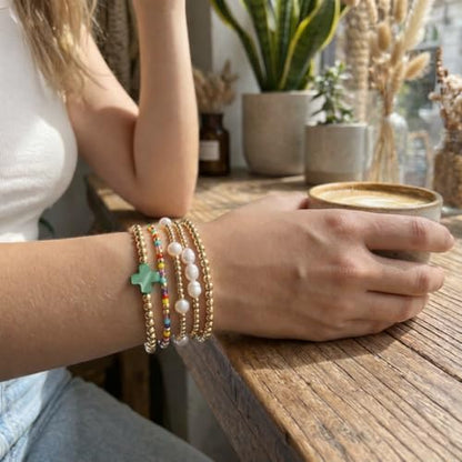 Gold Bracelets for Women, Beaded Cross Stack, Non Tarnish Set，Set-1 | Gold Beaded Bracelet Stack with Stretch Fit, Waterproof Finish and Dainty Design for Everyday Wear and Gifts - color: Colors-2