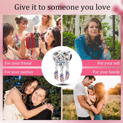 HONGRUI 925 Sterling Silver Charm for Bracelets Fashion Women Jewelry Gift - color: Purple Dream Catcher