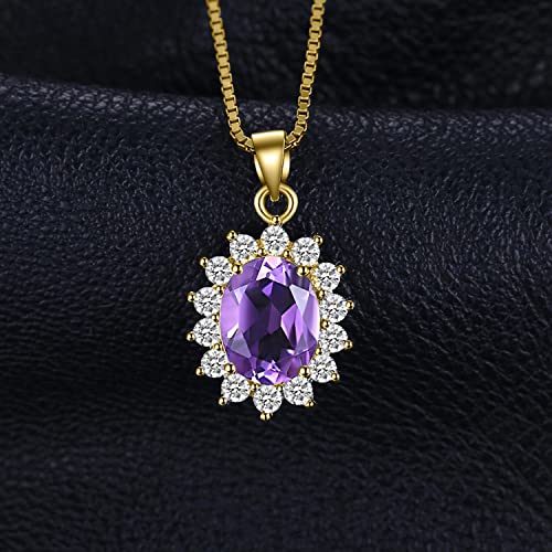 JewelryPalace Princess Diana Kate Middleton Natural Amethyst Citrine Garnet Peridot Topaz Created Ruby Sapphire Simulated Emerald Pendant Necklace for Women, 925 Sterling Silver Gemstone Jewelry Set - color: K-Yellow Gold Plated Brass-Purple CZ