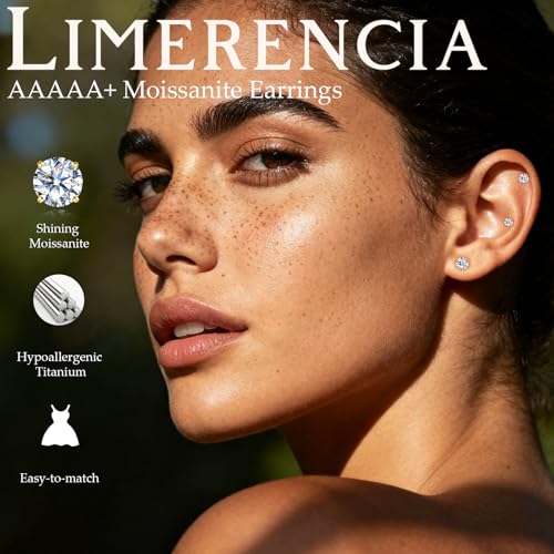 Limerencia Moissanite Internal Thread 18G Titanium Earrings, Hypoallergenic F136 Titanium Flat Back Piercing Studs, VVS1 Lab-created Moissanite Studs for Women Men Tragus Helix Cartilage Conch Labret - color: Gold, size: 5mm-1ct(0.5ct Each)
