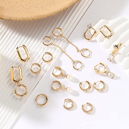 9 Pairs Gold Chunky Hoop Earrings Set for Women, 14K Gold Plated Twisted Huggie Hoop Earring Hypoallergenic, Lightweight Thick Open Hoops Earrings Jewelry Gifts. - color: B-9 Gold Hoop Earrings