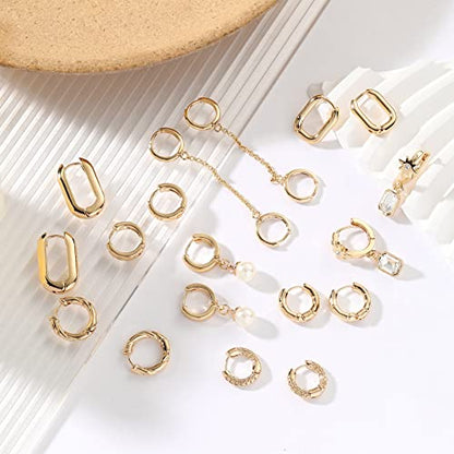 9 Pairs Gold Chunky Hoop Earrings Set for Women, 14K Gold Plated Twisted Huggie Hoop Earring Hypoallergenic, Lightweight Thick Open Hoops Earrings Jewelry Gifts. - color: B-9 Gold Hoop Earrings