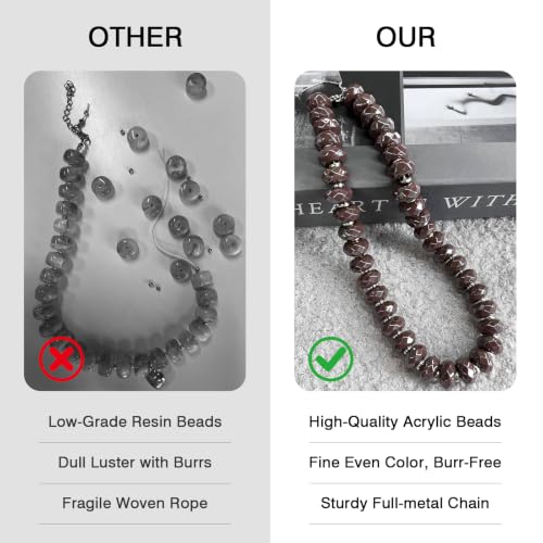 Colorful Chunky Acrylic Beaded Choker Necklaces for Women | Multicolor Faceted Beads, Sturdy Metal Chain, Adjustable Detachable, Lightweight, Summer Boho, Sparkly Statement Jewelry Gift - color: Brown