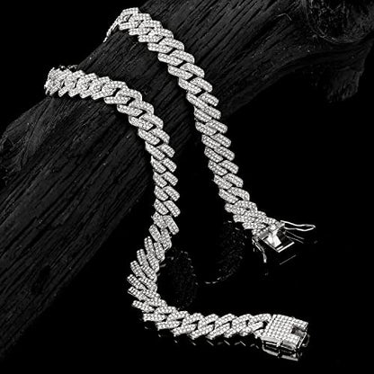 JUNVirtuous 2 Pieces Cuban Link Chain Mens Iced Out Miami Cuban Necklace and Bracelet Silver Bling Diamond Hip Hop Jewelry for Men and Women… - color: Silver, style: 8" Bracelet and 18" Necklace