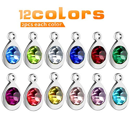 Aylifu Birthstone Charms Crystal Pendant Charms 12 Months Birth Charms for Necklace Bracelet Earring - color: 12 Colors