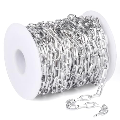 33FT Silver Paperclip Chain 5.5MM Aluminum Link Chains for Jewelry Making | Chunky Cable Link Chain Roll Bulk for Necklace Bracelet Crafts - color: silver, size: 5.5MM