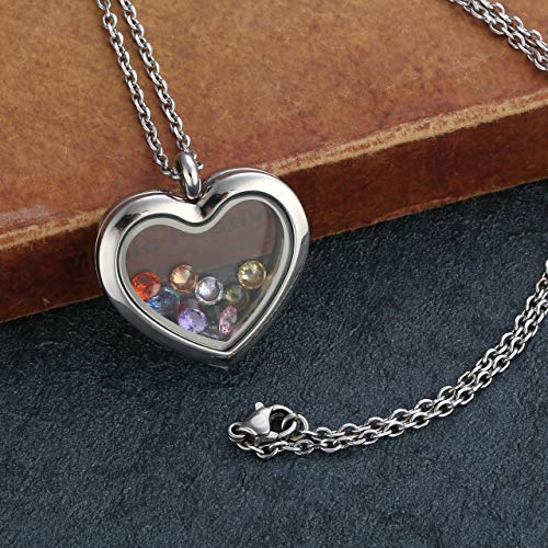 Jovivi Teardrop/Heart Floating Charm Memory Locket Necklace - 316 Surgical Stainless Steel Buckle Closure - color: Heart-shape