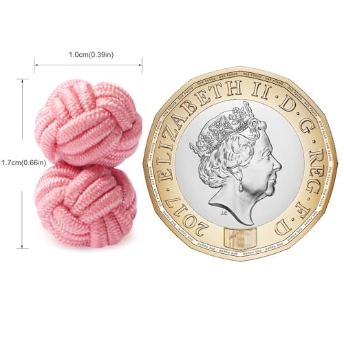 HONEY BEAR Round Silk Knot Elastic Fabric Cufflinks for Men Women 1 Pair | Wedding Business, Tarnish-Resistant, for Groomsmen, Father, Husband, Wife, Anniversary, and Formal Events - style: Punch Pink