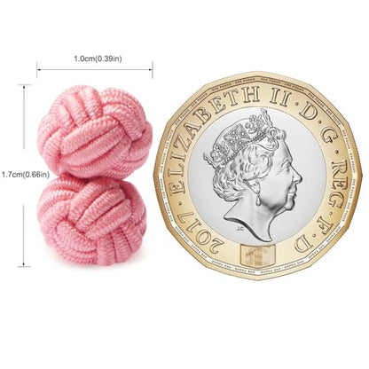 HONEY BEAR Round Silk Knot Elastic Fabric Cufflinks for Men Women 1 Pair | Wedding Business, Tarnish-Resistant, for Groomsmen, Father, Husband, Wife, Anniversary, and Formal Events - style: Punch Pink