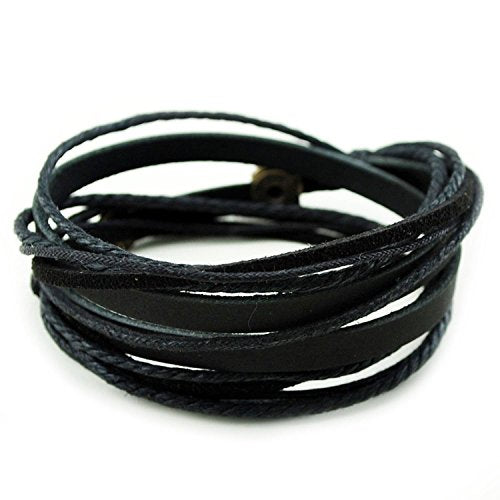 Genuine Leather Bracelet for Women & Men,Unisex Multilayer Leather Adjustable Bracelet Cuff Wrap Multicolor Rope Wristband