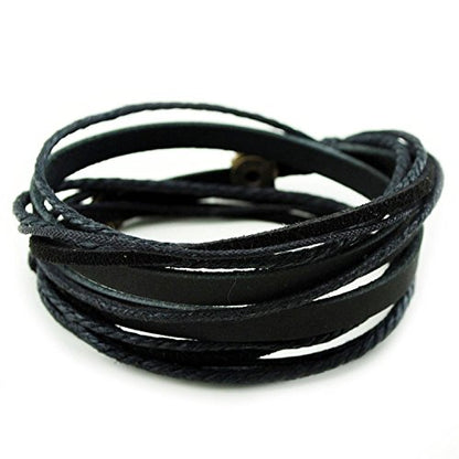 Genuine Leather Bracelet for Women & Men,Unisex Multilayer Leather Adjustable Bracelet Cuff Wrap Multicolor Rope Wristband