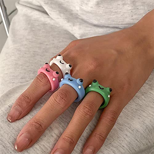Cute Frog Chick Resin Acrylic Ring Cartoon Geometric Irregular Animal Stackable Finger Ring for Women Simple Animal Aesthetic Friendship Jewelry-frog blue