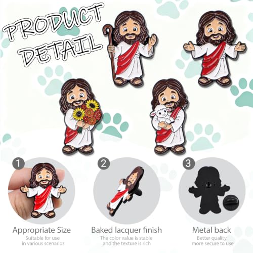2/4/5/20pcs Funny Enamel Pins Bulk - Aesthetic Hard Enamel Lapel Pins Set, Art Brooches for Backpacks, Jackets, Hats, Bags, Lanyards, Cute Animal Pins for Adults, Kids, Women, Men - style: 4pcs Jesus