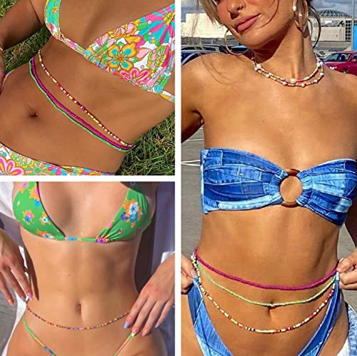 24-50 Inch Waist Beads for Women African Waist Belly Beads | Plus Size Layered Belly Body Chain Colorful Waist Jewelry(8PCS) - size: 23.5 Inch