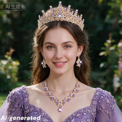 Kamirola Tiaras and Crowns for Women,Tiaras Earrings Necklace, Crystal Bridal Jewelry Set, Costume Jewelry for Women Party Halloween Prom Pageant - color: GOLD PURPLE