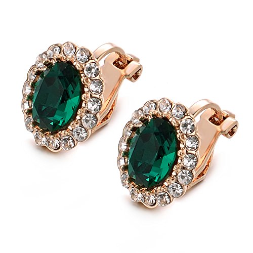 Yoursfs Vintage Crystal Clip On Earrings For Women Platinum Plated Rhinestone Clip On Earrings Non Pierced Oval Shap Cubic Zirconia Earring Hypoallergenic Jewelry - style: Emerald Earrings