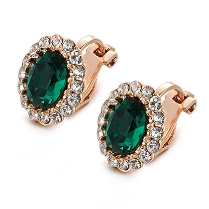 Yoursfs Vintage Crystal Clip On Earrings For Women Platinum Plated Rhinestone Clip On Earrings Non Pierced Oval Shap Cubic Zirconia Earring Hypoallergenic Jewelry - style: Emerald Earrings