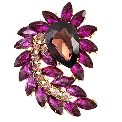 SELOVO Marquise Shape Rhinestone Red Leaf Costume Brooch Pin Jewelry Antiqued Gold Tone - color: Purple