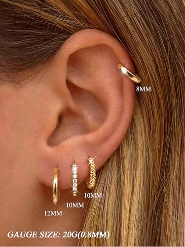 Jstyle Small Gold Hoop Earrings for Women Hypoallergenic Earring Stacks | 4 Pairs Huggie Hoop Earrings, Cartilage Earring Set for Sensitive Ears, Comfort Waterproof Earrings, Ideal Jewelry Gift - color: 14K Gold Style1