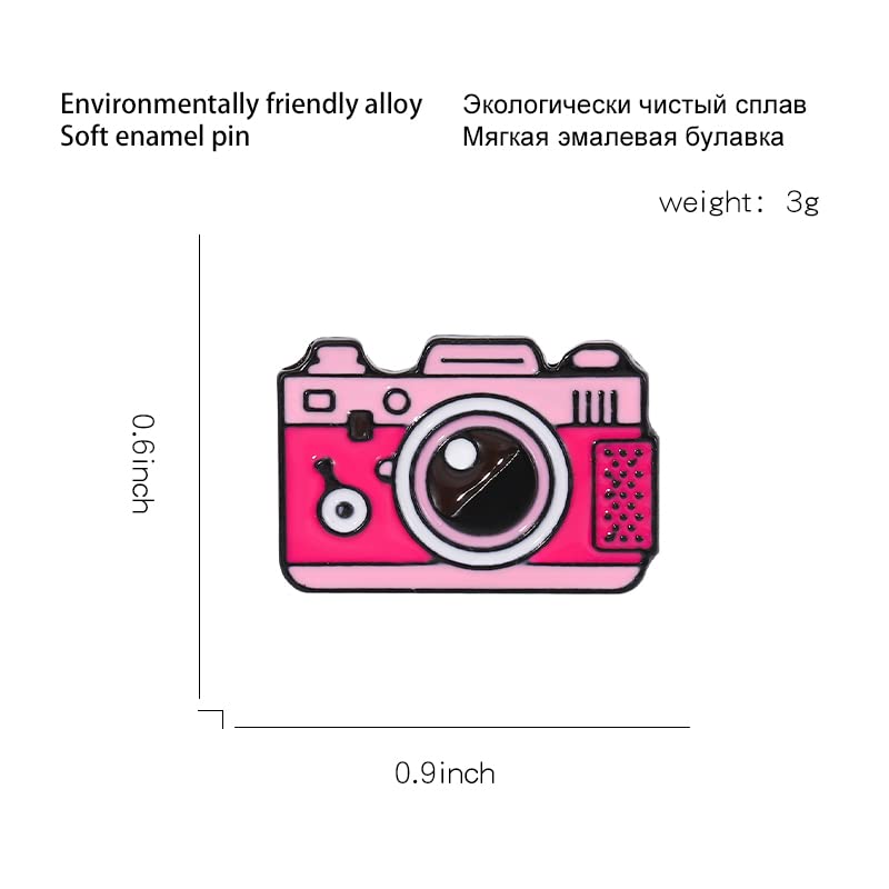Cartoon Animal Enamel Brooch Set Cute Butterfly Duck Cat Lapel Pins for Backpacks Jacket Decoration Gifts for Friends - style: Camera