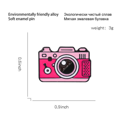 Cartoon Animal Enamel Brooch Set Cute Butterfly Duck Cat Lapel Pins for Backpacks Jacket Decoration Gifts for Friends - style: Camera