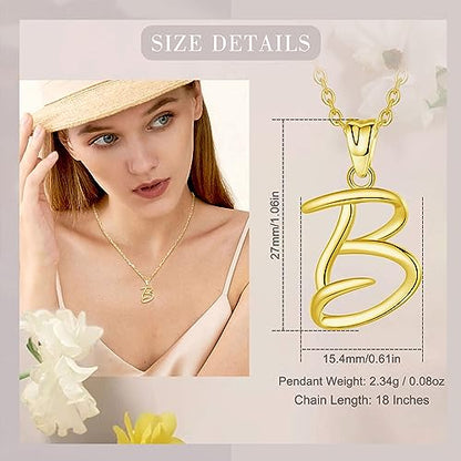 EUDORA Sterling Silver Initial Necklaces for Women, Classic 26 Letter Neckless Gifts for Girls, Sister, Mother Daughter, 18 inch Chain - style: B-Gold