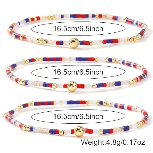Small Seed Beaded Stack Bracelets Set for Women,Boho Handmade 3Pcs Colorful Glass Gold Stretch Accessories Jewelry, Summer Beach Wear Holiday Friendship Gift - color: Brown