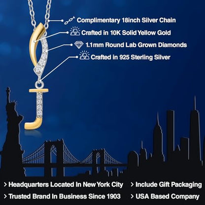 Gem Stone King Initial Pendant Necklace Letter A to Z Alphabet | 10K Yellow Gold and 925 Sterling Silver | White Lab Grown Diamond | Gift Women Mother's Day Wife Mom Girlfriend Anniversary Birthday | - style: Initial J