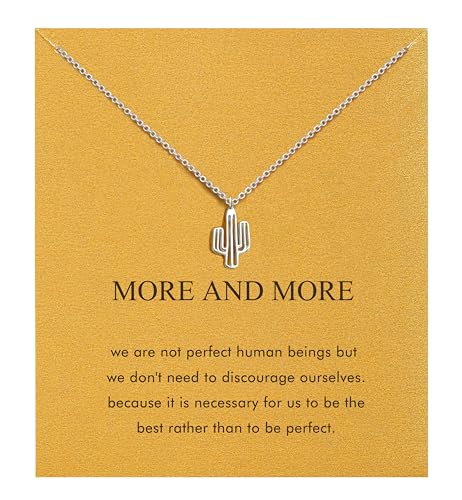 Silver Necklaces for Women Teens, Best Friend Necklace Sister Daughter Gift | Horseshoe Butterfly Swan Wave Evil Eye Necklace Graduation Chritmas Birthday Gifts for Women, Stainless Steel - style: Cactus