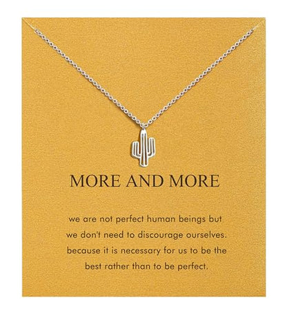 Silver Necklaces for Women Teens, Best Friend Necklace Sister Daughter Gift | Horseshoe Butterfly Swan Wave Evil Eye Necklace Graduation Chritmas Birthday Gifts for Women, Stainless Steel - style: Cactus