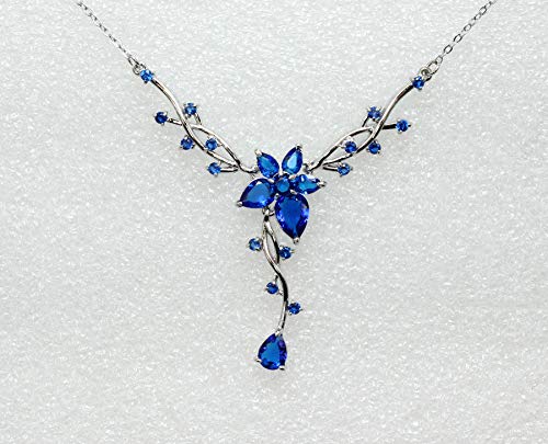 Faship Gorgeous CZ Crystal Floral Necklace Earrings Set - color: Blue