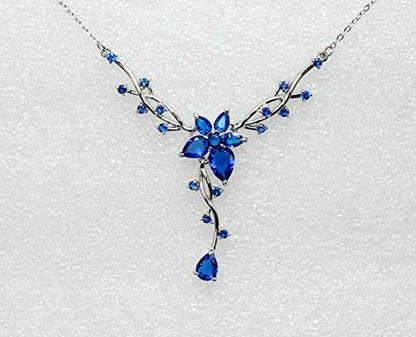 Faship Gorgeous CZ Crystal Floral Necklace Earrings Set - color: Blue