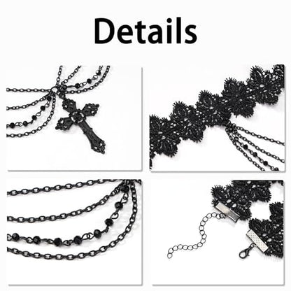 MILAKOO Lace Tattoo Choker for Women Elegant Goth & Elegant Necklace Collarbone Pearl Pendant Collar - color: Black D
