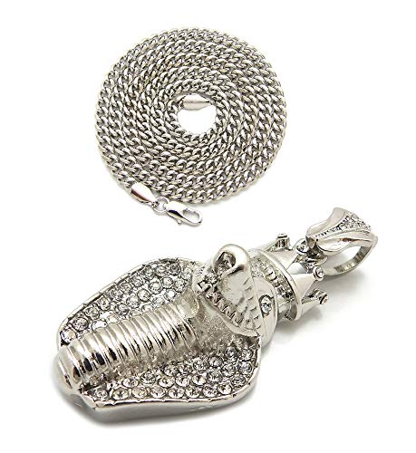 Fashion 21 Unisex Iced Out King Crowned Cobra Snake Pendant 24" Various Chain Necklace in Gold, Silver Tone - color: Silver / 3mm 24" Cuban Chain