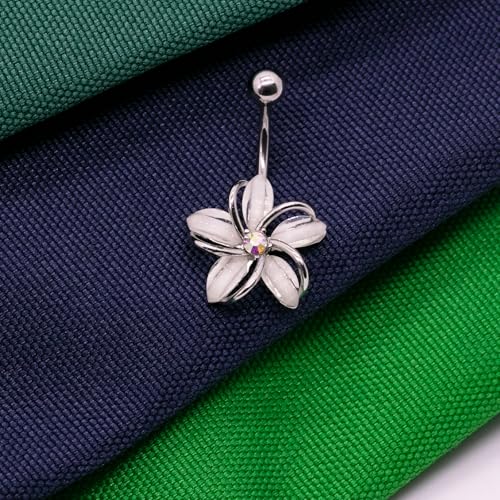 VERAMI 14G 316L Flower Belly Button Ring Surgical Steel Cute Flower Belly Button Ring Body Piercing Jewelry - color: SILVER