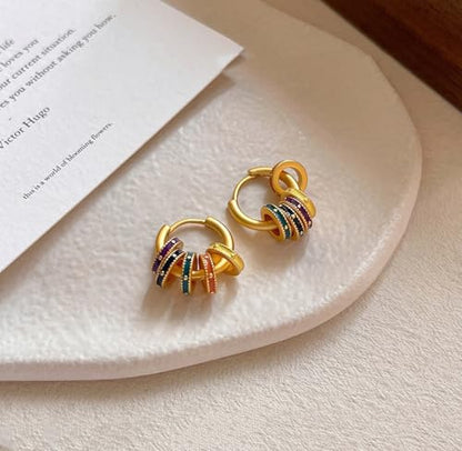 Milan Chiva 14K Gold Plated Small Huggie Dangle Earrings | Lightweight Trendy Heart Dainty Jewelry Hypoallergenic Chunky Gold Hoops Earrings Jewelry Mothers Day Gift for Women - color: C-Gold