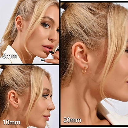 Minimalist Hoops for Women - 14K Gold Open Huggie Hoop Earrings, Hypoallergenic Tiny Hoops in Gold and Silver (Set of 1-5 Pairs) - color: 14K Gold - 6mm/8mm/10mm/15mm/20mm