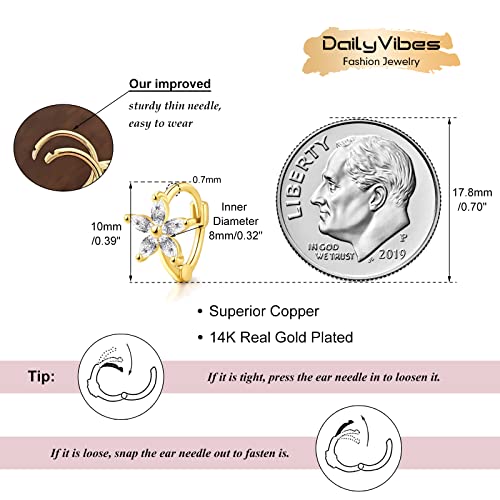DAILY VIBES Dainty Butterfly Cross CZ Small Huggie Hoop Earrings for Women | Hypoallergenic, 14K Gold Plated Hoops, Tiny Cubic Zirconia, Cartilage Hoop Earrings for Women Trendy - color: Mini Flower
